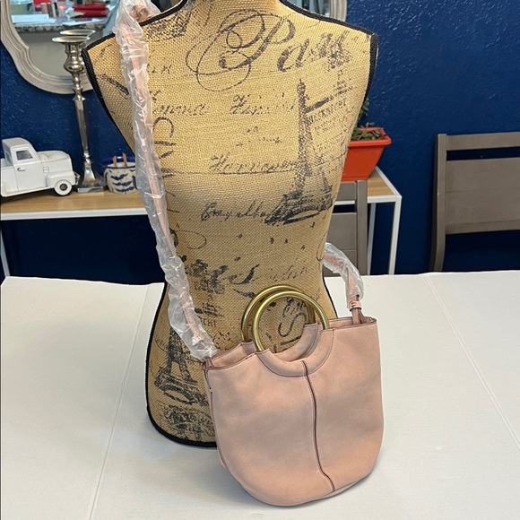 J.CREW SUEDE BUCKET BAG BLUSH WITH BRASS HANDLES - Picture 3 of 17